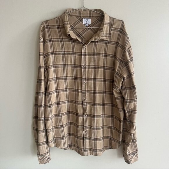 Kuwalla Tee Brown Plaid 100% Cotton Made in  Canada Button Down Shirt - Picture 1 of 9